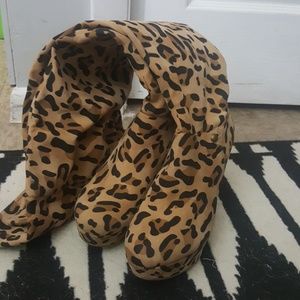 Cheetah Print Thigh High wedge boot